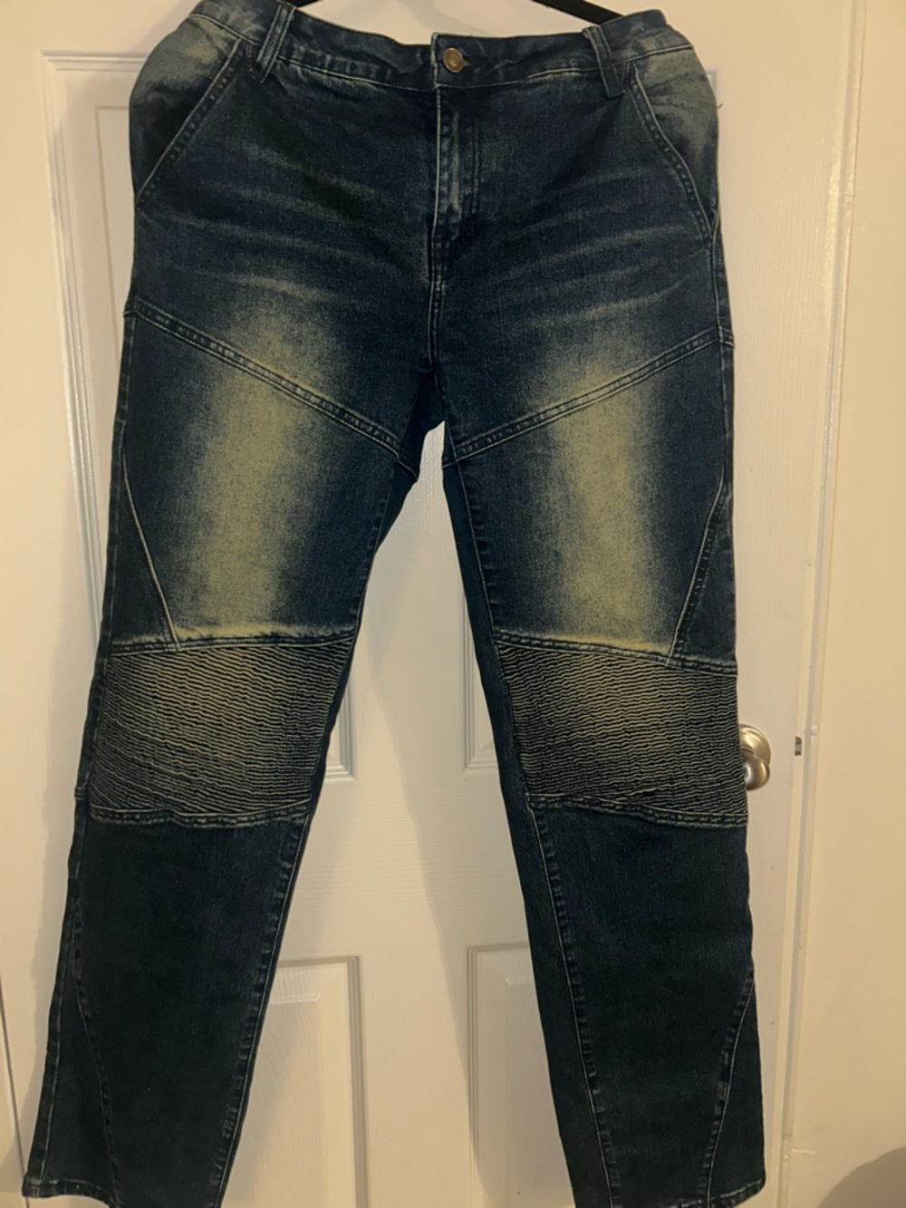 Fashion Nova Men's Washed Dark Blue Moto Jeans